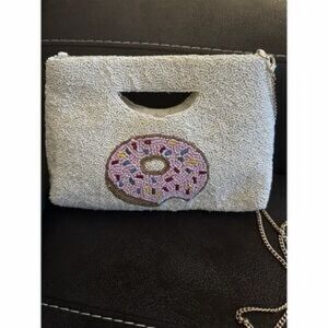 Rachel ZOE Cream Beaded Donut Shoulder Bag or Cutch with Chain Strap NWOT
